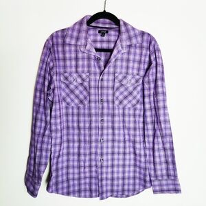 Apt. 9 Men's Purple Plaid Button Down Shirt with Front Pockets, Size M